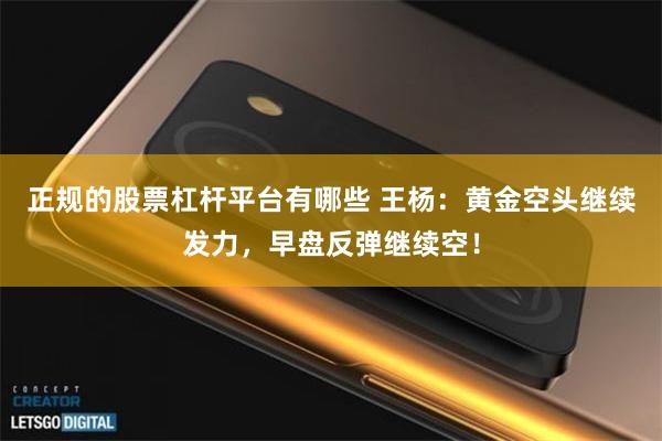 正规的股票杠杆平台有哪些 王杨：黄金空头继续发力，早盘反弹继续空！