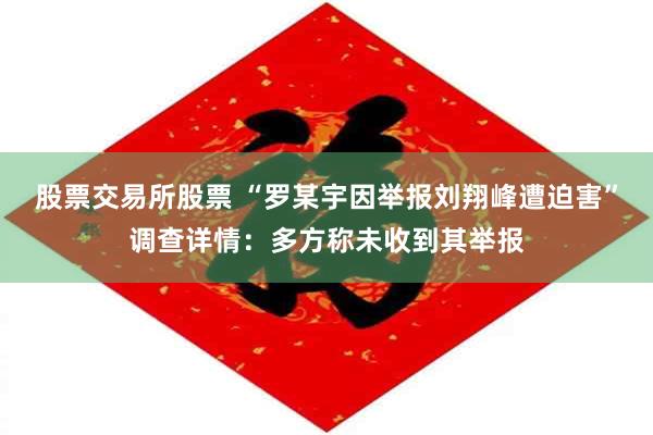 股票交易所股票 “罗某宇因举报刘翔峰遭迫害”调查详情:多方称未收到其举报