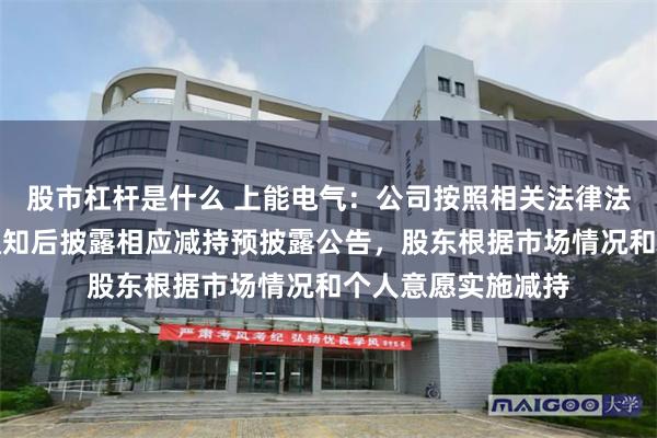 股市杠杆是什么 上能电气：公司按照相关法律法规，在股东进行通知后披露相应减持预披露公告，股东根据市场情况和个人意愿实施减持