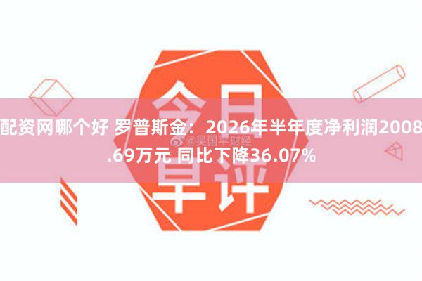 配资网哪个好 罗普斯金：2026年半年度净利润2008.69万元 同比下降36.07%
