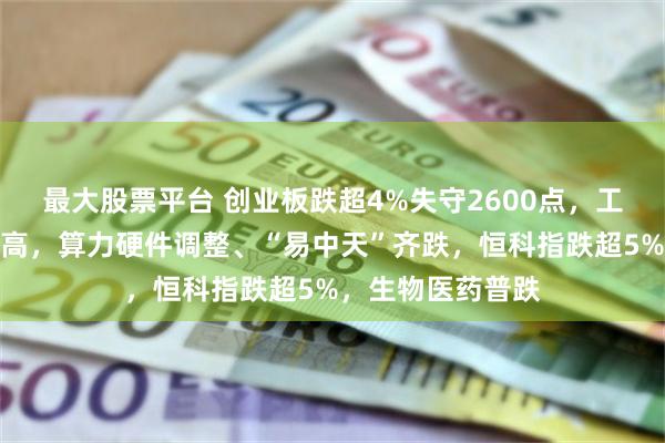 最大股票平台 创业板跌超4%失守2600点，工行、建行再创新高，算力硬件调整、“易中天”齐跌，恒科指跌超5%，生物医药普跌